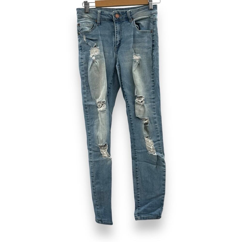 Refuge Mid Rise Light Wash Distressed Skinny Jeans Sz 6